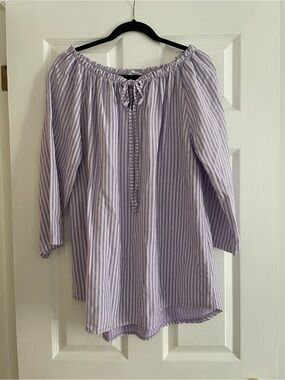 Lavender Striped Off-Shoulder Dress